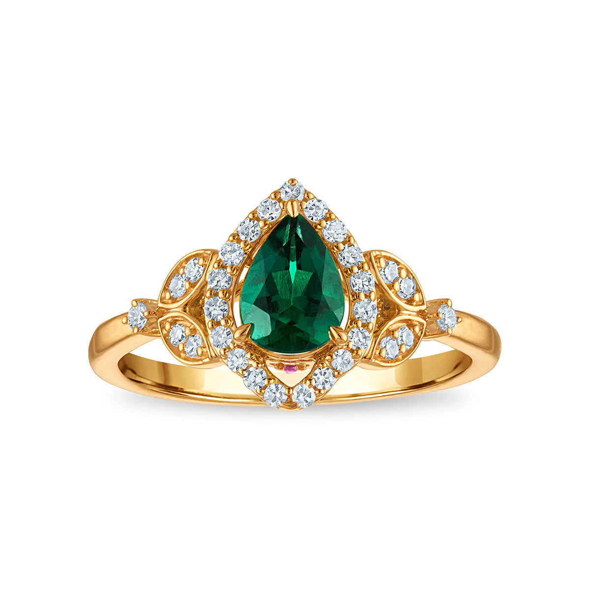 LoveSong EcoLove Created Emerald and 1/5 CTW Lab Grown Diamond Ring in 10KT Yellow Gold