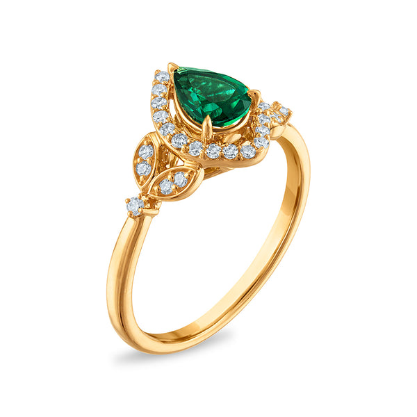 LoveSong EcoLove Created Emerald and 1/5 CTW Lab Grown Diamond Ring in 10KT Yellow Gold