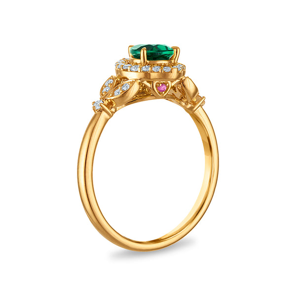 LoveSong EcoLove Created Emerald and 1/5 CTW Lab Grown Diamond Ring in 10KT Yellow Gold