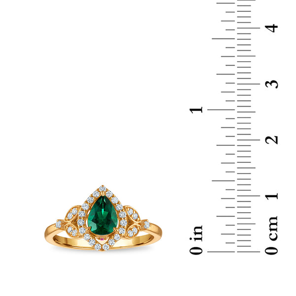 LoveSong EcoLove Created Emerald and 1/5 CTW Lab Grown Diamond Ring in 10KT Yellow Gold