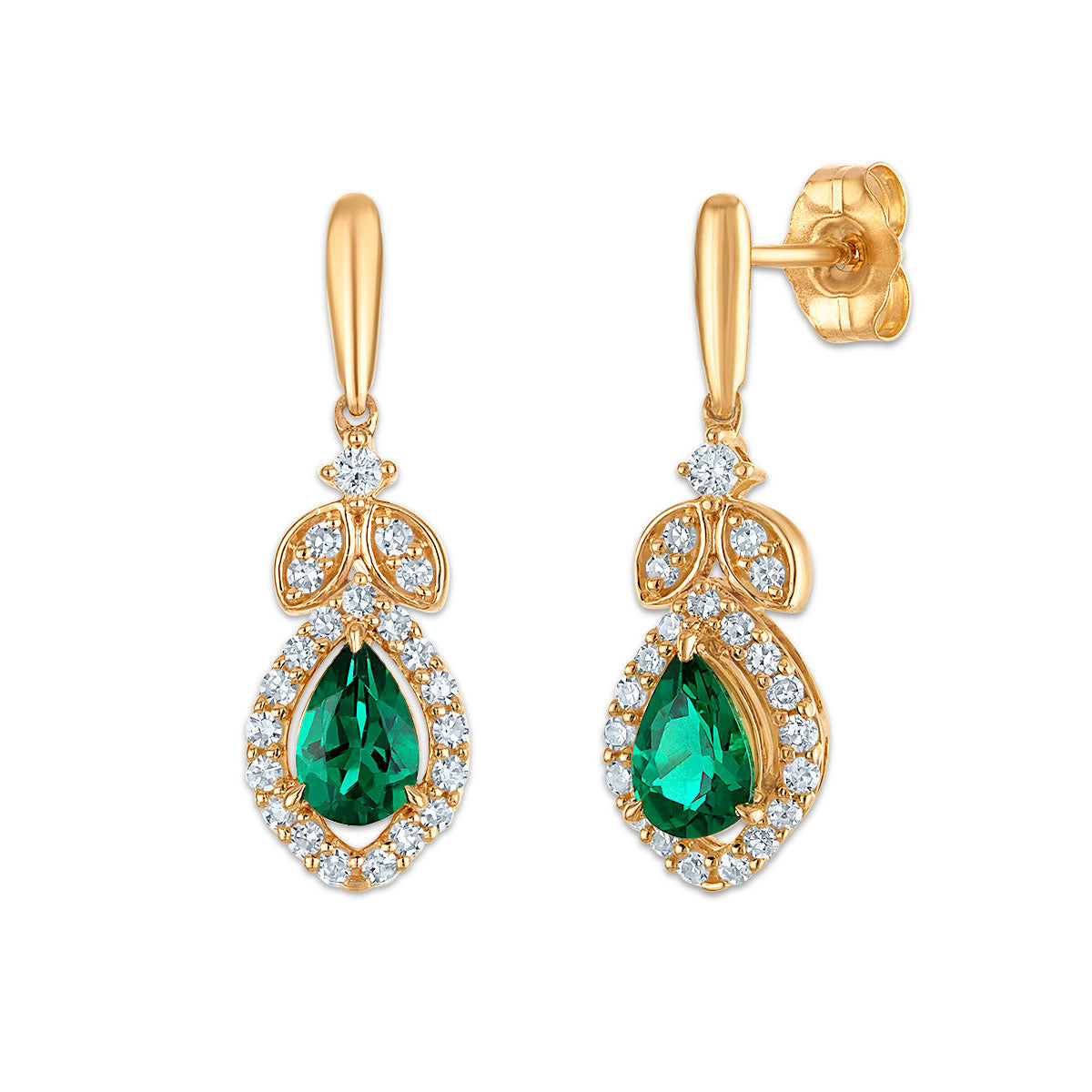 LoveSong EcoLove Created Emerald and 1/3 CTW Lab Grown Diamond Earrings in 10KT Yellow Gold