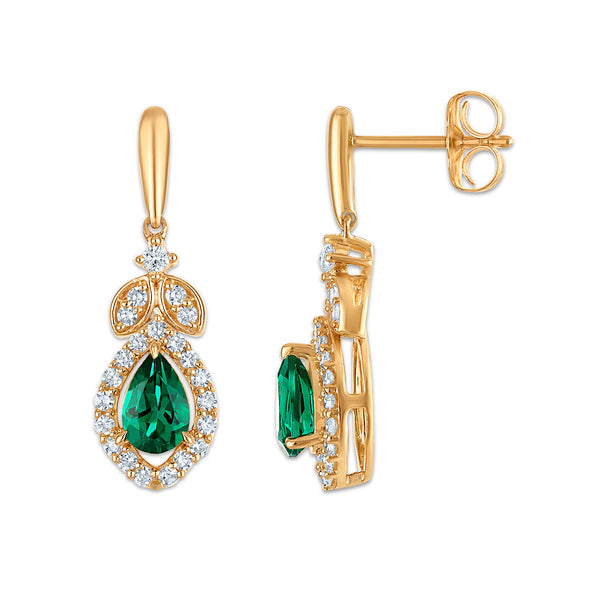 LoveSong EcoLove Created Emerald and 1/3 CTW Lab Grown Diamond Earrings in 10KT Yellow Gold