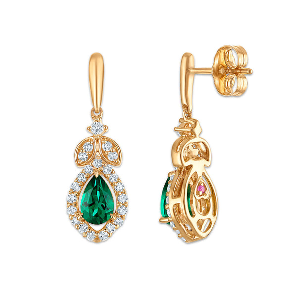LoveSong EcoLove Created Emerald and 1/3 CTW Lab Grown Diamond Earrings in 10KT Yellow Gold