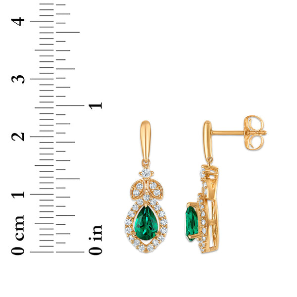 LoveSong EcoLove Created Emerald and 1/3 CTW Lab Grown Diamond Earrings in 10KT Yellow Gold