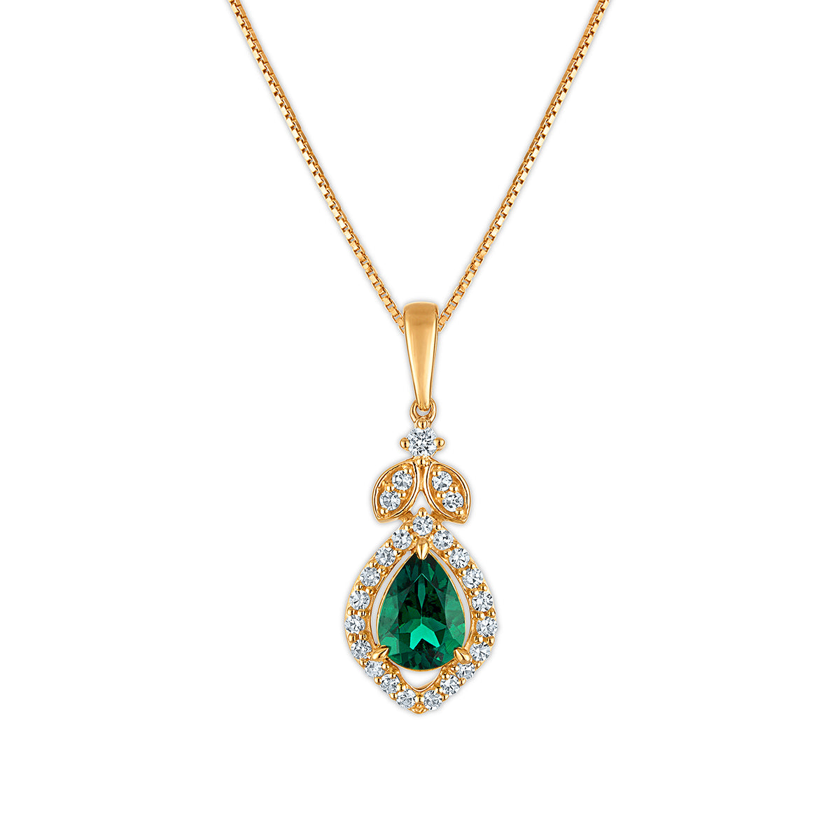 LoveSong EcoLove Created Emerald and 1/6 CTW Lab Grown Diamond 18-inch Pendant in 10KT Yellow Gold