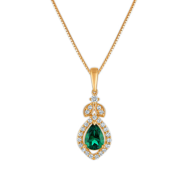 LoveSong EcoLove Created Emerald and 1/6 CTW Lab Grown Diamond 18-inch Pendant in 10KT Yellow Gold