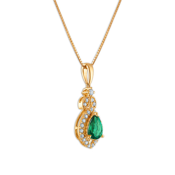 LoveSong EcoLove Created Emerald and 1/6 CTW Lab Grown Diamond 18-inch Pendant in 10KT Yellow Gold