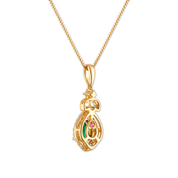 LoveSong EcoLove Created Emerald and 1/6 CTW Lab Grown Diamond 18-inch Pendant in 10KT Yellow Gold