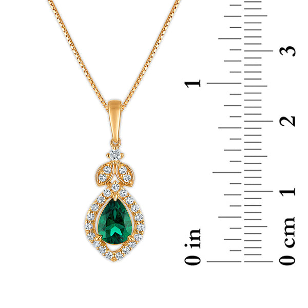LoveSong EcoLove Created Emerald and 1/6 CTW Lab Grown Diamond 18-inch Pendant in 10KT Yellow Gold