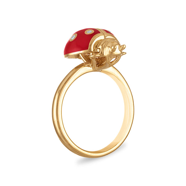 LoveSong Morganite and Lab Grown Diamond Lady Bug Ring in 18KT Gold Vermeil