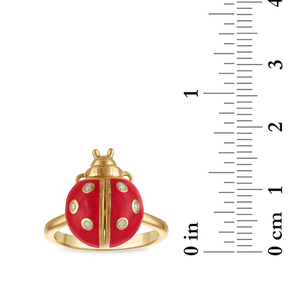 LoveSong Morganite and Lab Grown Diamond Lady Bug Ring in 18KT Gold Vermeil