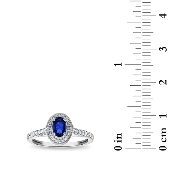 LoveSong 6X4MM Oval Sapphire and Diamond Halo Ring in 10KT White Gold