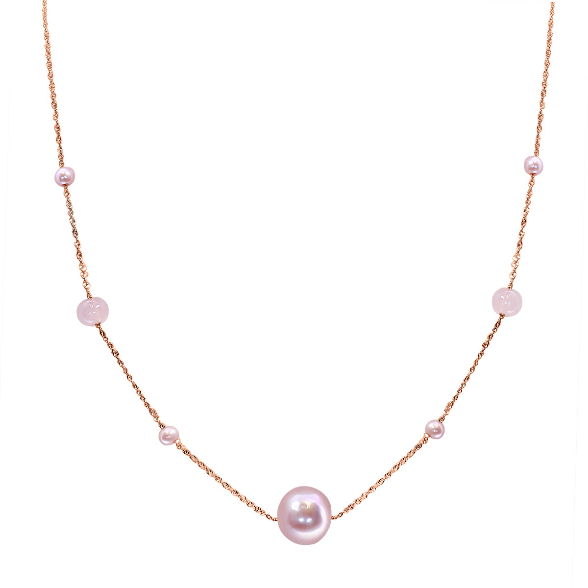 EFFY 11MM Round Pink Fresh Water Pearl and Quartz Beaded Ball 18-inch Fashion Necklace in 14KT Rose Gold