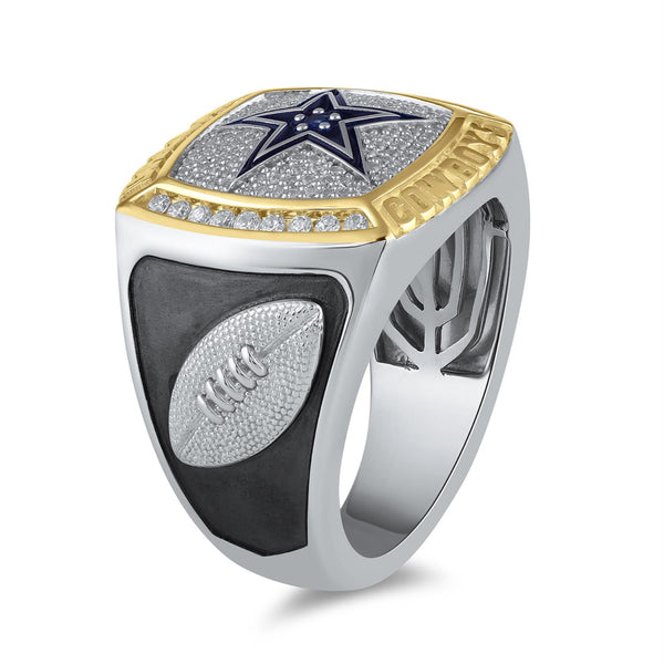 True Fans Fine Jewelry Dallas Cowboys 1/2 CTW Natural Diamond and Blue Sapphire Ring in Sterling Silver