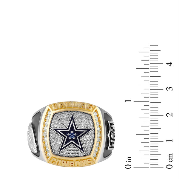 True Fans Fine Jewelry Dallas Cowboys 1/2 CTW Natural Diamond and Blue Sapphire Ring in Sterling Silver