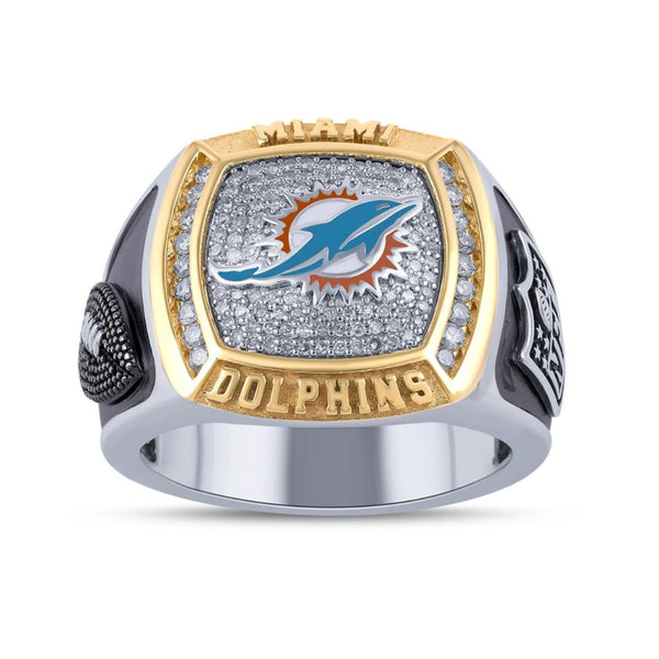 True Fans Fine Jewelry Miami Dolphins 1/2 CTW Natural Diamond Ring in Sterling Silver