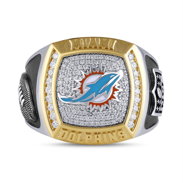 True Fans Fine Jewelry Miami Dolphins 1/2 CTW Natural Diamond Ring in Sterling Silver