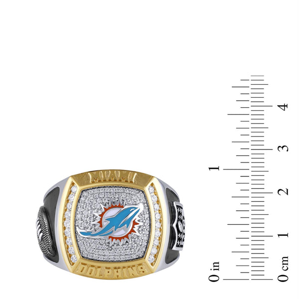 True Fans Fine Jewelry Miami Dolphins 1/2 CTW Natural Diamond Ring in Sterling Silver