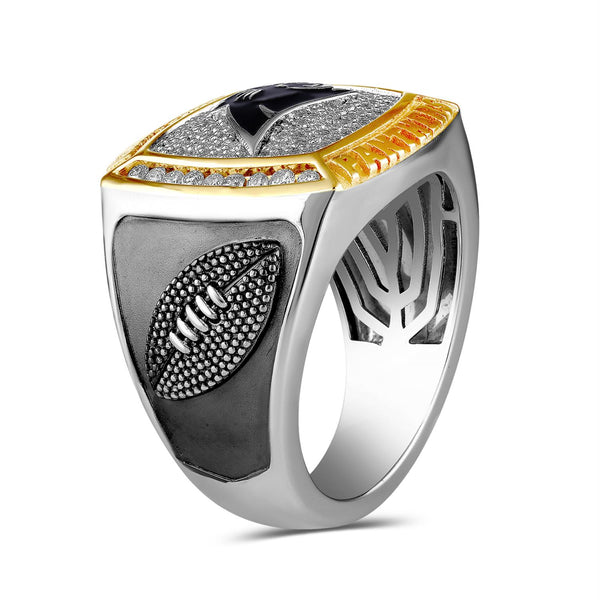 True Fans Fine Jewelry Carolina Panthers 1/2 CTW Natural Diamond Ring in Sterling Silver
