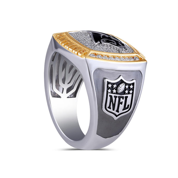True Fans Fine Jewelry Carolina Panthers 1/2 CTW Natural Diamond Ring in Sterling Silver
