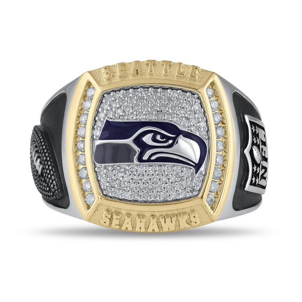 True Fans Fine Jewelry Seattle Seahawks 1/2 CTW Natural Diamond Ring in Sterling Silver