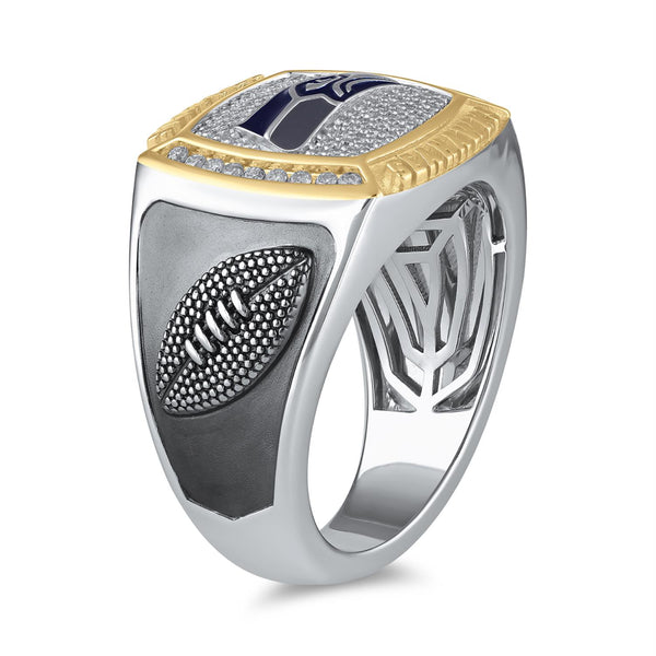 True Fans Fine Jewelry Seattle Seahawks 1/2 CTW Natural Diamond Ring in Sterling Silver
