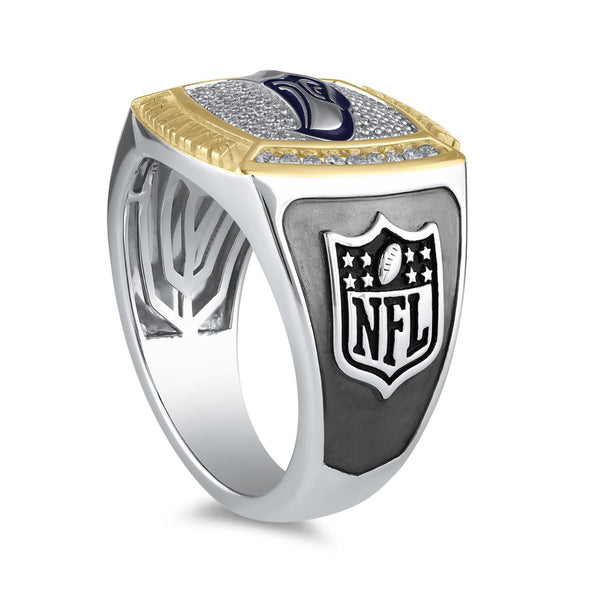 True Fans Fine Jewelry Seattle Seahawks 1/2 CTW Natural Diamond Ring in Sterling Silver