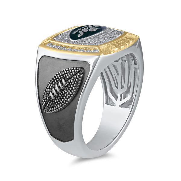 True Fans Fine Jewelry New York Jets 1/2 CTW Natural Diamond Ring in Sterling Silver
