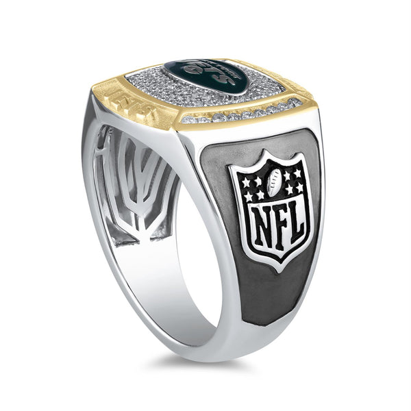 True Fans Fine Jewelry New York Jets 1/2 CTW Natural Diamond Ring in Sterling Silver