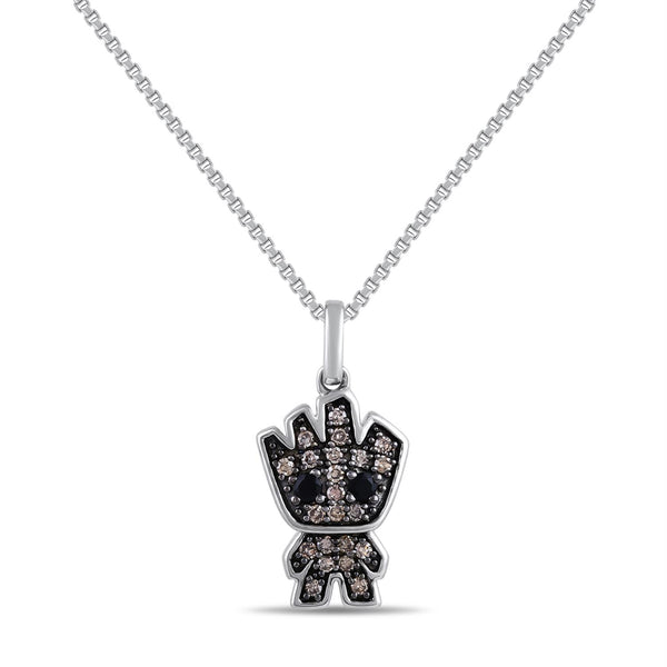Marvel Fine Jewelry 1/5 CTW Champagne Natural Diamond and Onyx Groot™ Pendant in Sterling Silver