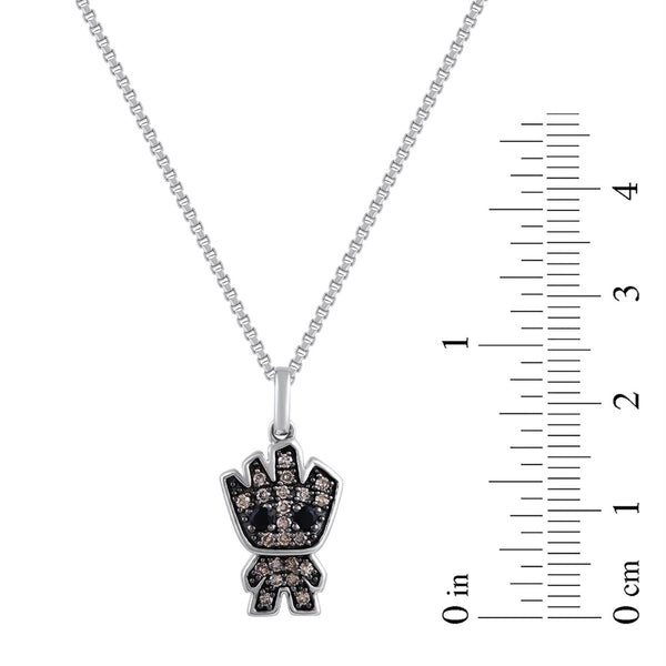 Marvel Fine Jewelry 1/5 CTW Champagne Natural Diamond and Onyx Groot™ Pendant in Sterling Silver