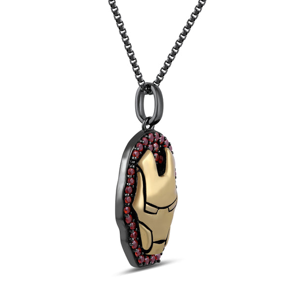 Marvel™ Fine Jewelry 18-inch Iron Man Pendant with Garnet in Sterling Silver