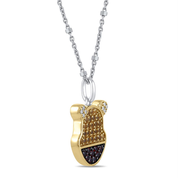 Disney Jewels Citrine, Garnet and Diamond Winnie The Pooh Pendant in Sterling Silver