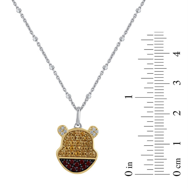 Disney Jewels Citrine, Garnet and Diamond Winnie The Pooh Pendant in Sterling Silver