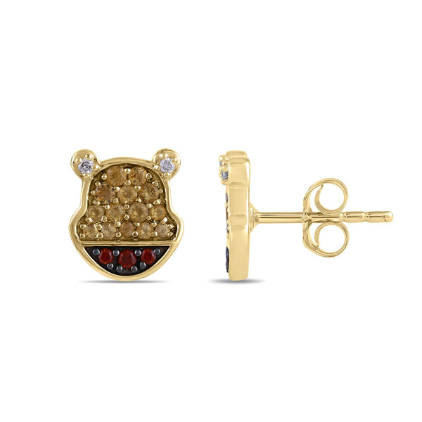Disney Jewels Citrine, Garnet and Diamond Winnie The Pooh Earrings in Sterling Silver