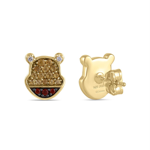 Disney Jewels Citrine, Garnet and Diamond Winnie The Pooh Earrings in Sterling Silver