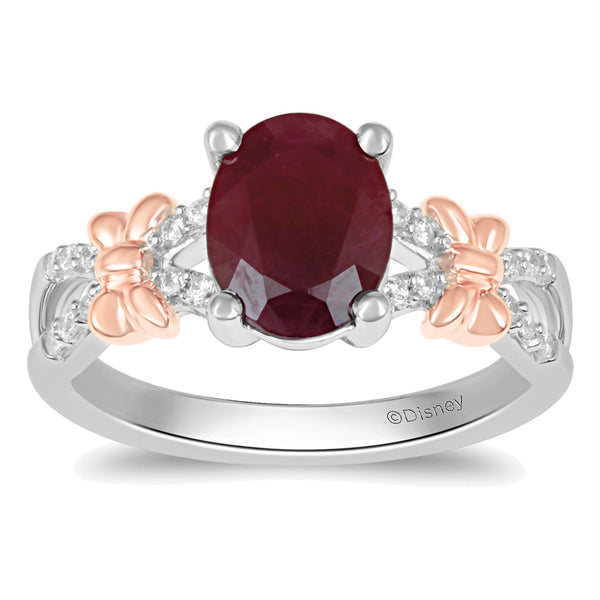 Disney Created Ruby and Diamond Minnie Mouse Ring in Sterling Silver