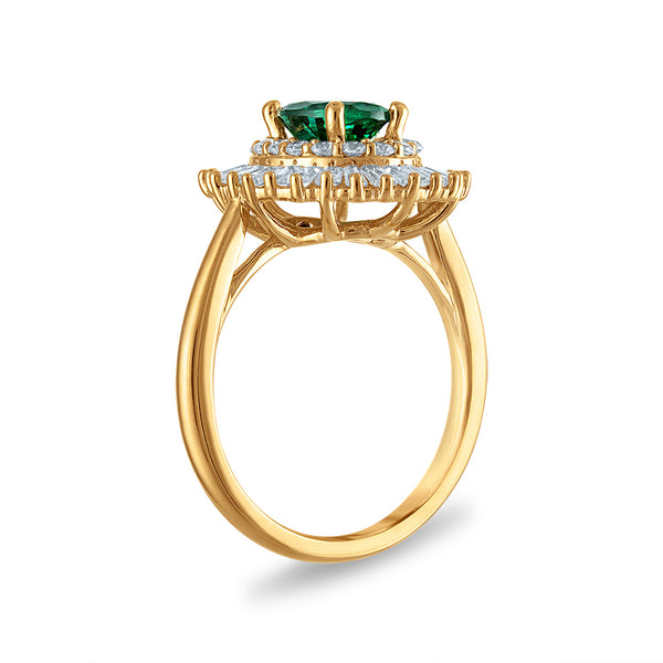 Emerald and Diamond Halo Ring in 10KT Yellow Gold