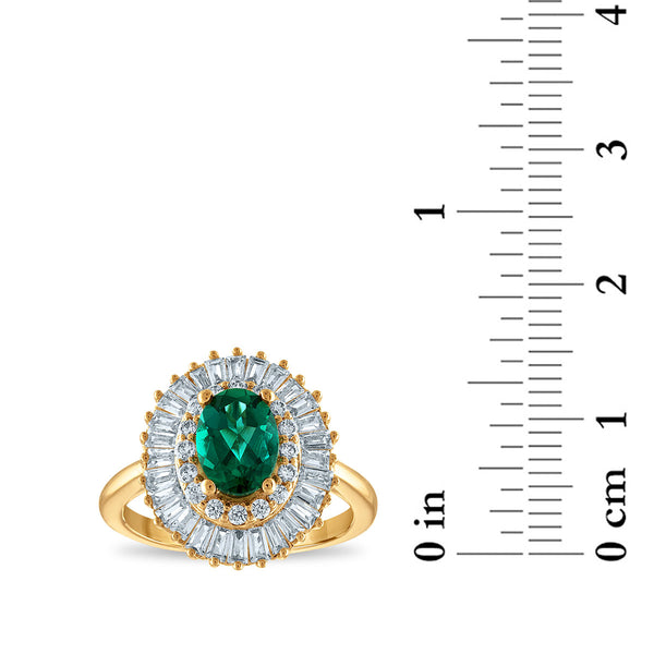 Emerald and Diamond Halo Ring in 10KT Yellow Gold