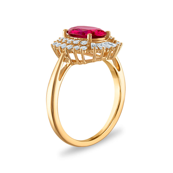Oval Ruby and Lab Grown Diamond Halo Ring in 10KT Yellow Gold