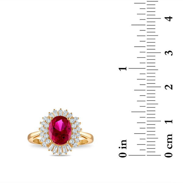 Oval Ruby and Lab Grown Diamond Halo Ring in 10KT Yellow Gold