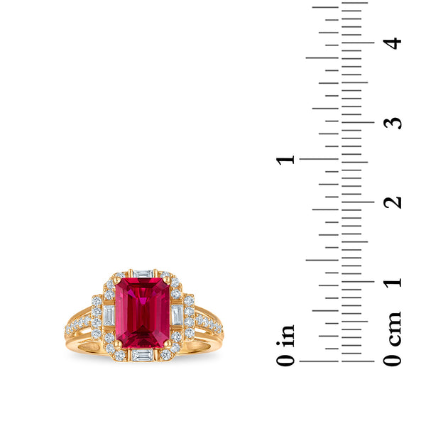Ruby and Diamond Halo Ring in 10KT Yellow Gold