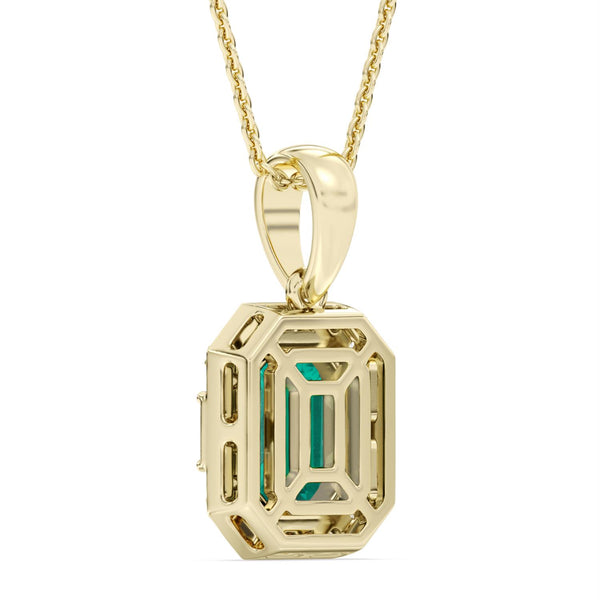 Created Emerald and Diamond Halo 18-inch Pendant in 10KT Yellow Gold