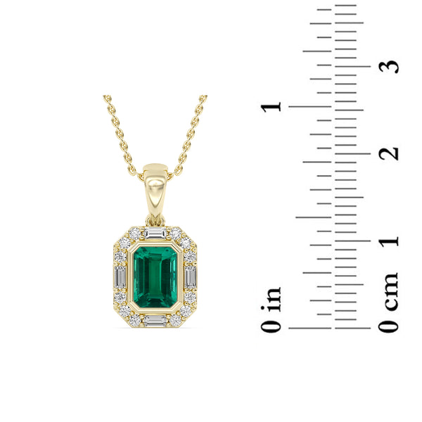 Created Emerald and Diamond Halo 18-inch Pendant in 10KT Yellow Gold