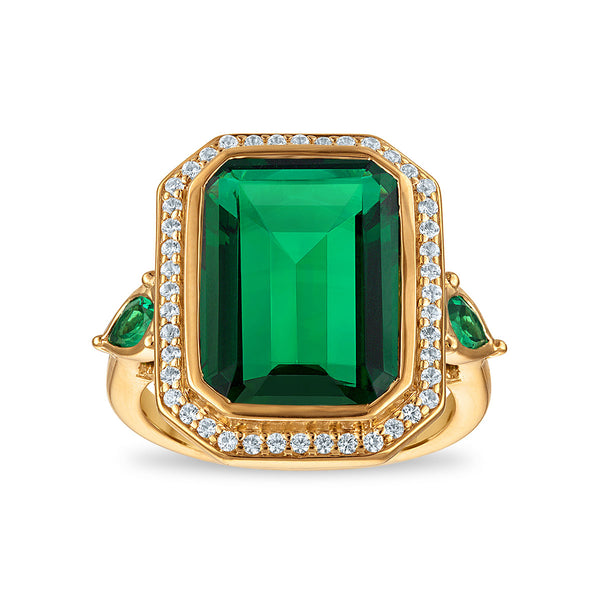 Created Emerald and White Sapphire Ring in 18KT Gold Vermeil. Size 7.