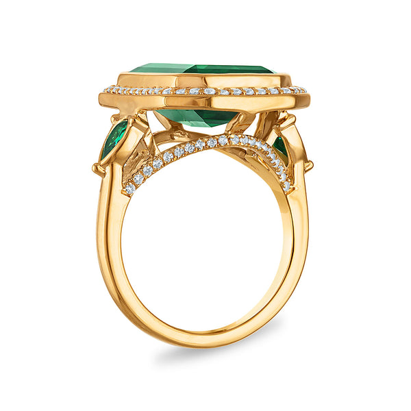 Created Emerald and White Sapphire Ring in 18KT Gold Vermeil. Size 7.