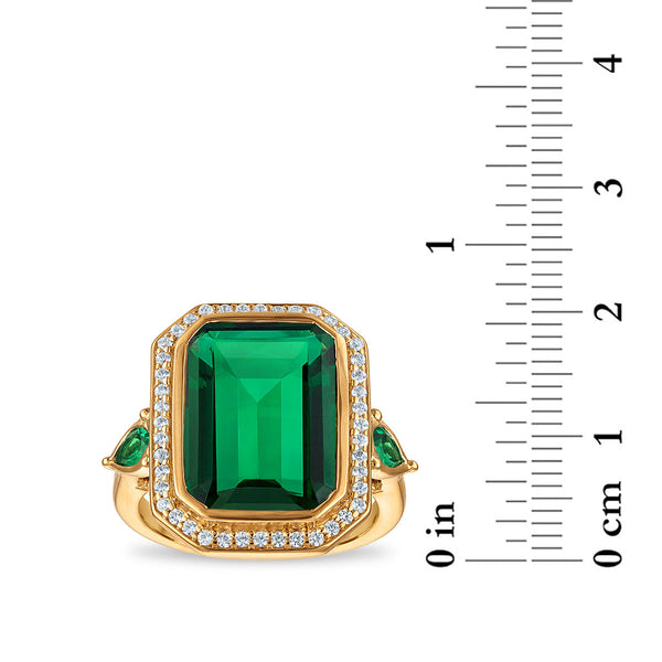 Created Emerald and White Sapphire Ring in 18KT Gold Vermeil. Size 7.