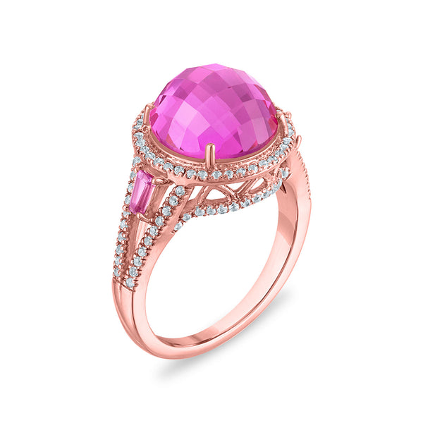 Pink and White Sapphire Ring in Rose Gold Plated Sterling Silver. Size 7