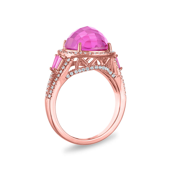 Pink and White Sapphire Ring in Rose Gold Plated Sterling Silver. Size 7