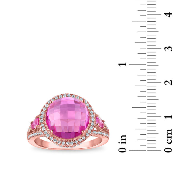 Pink and White Sapphire Ring in Rose Gold Plated Sterling Silver. Size 7